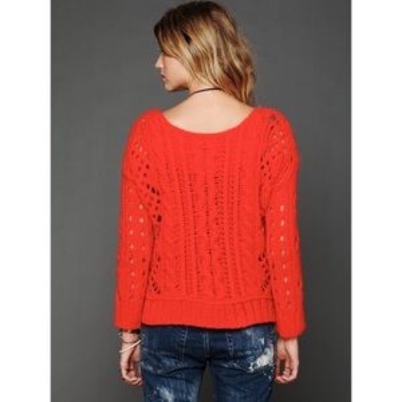 Free People Orange Red wildfire fluff knit sweater - Picture 2 of 8